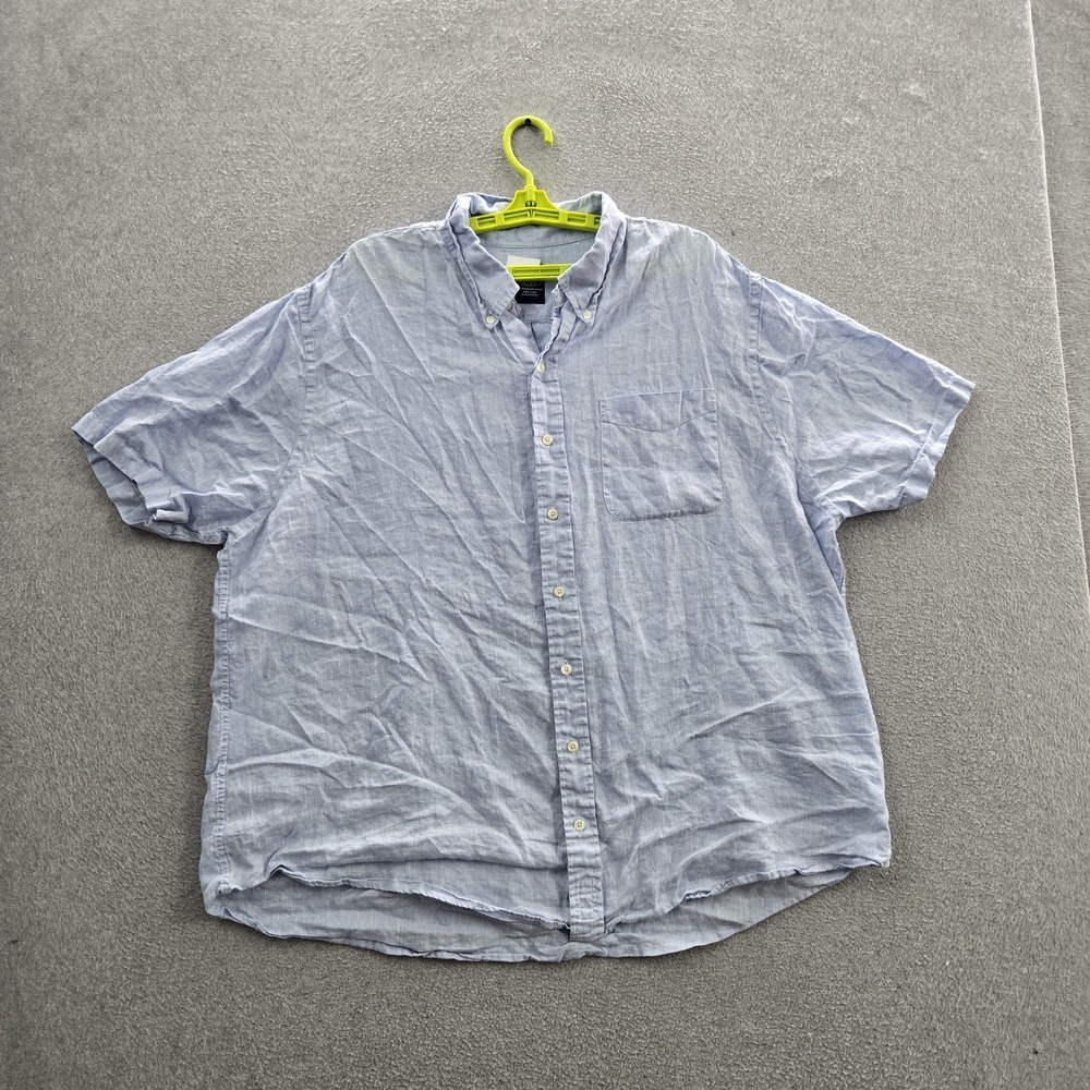 Brooks Brothers Men Button Up Shirt 2XL Light Blue Linen Short Sleeve